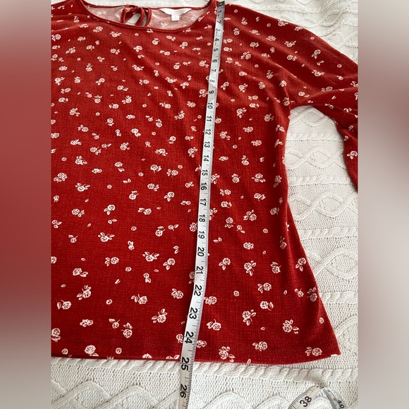 Lauren Conrad Dark Orange Floral Women's Blouse with Statement Sleeves Size L - Picture 12 of 15